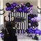 Purple Black Balloon Arch Garland Kit with Gothic Backdrop, Bow Star Mylar Balloons, Black White Striped Party Decor for Gothic Birthday, Halloween, K-Pop & Spooky Themed Events